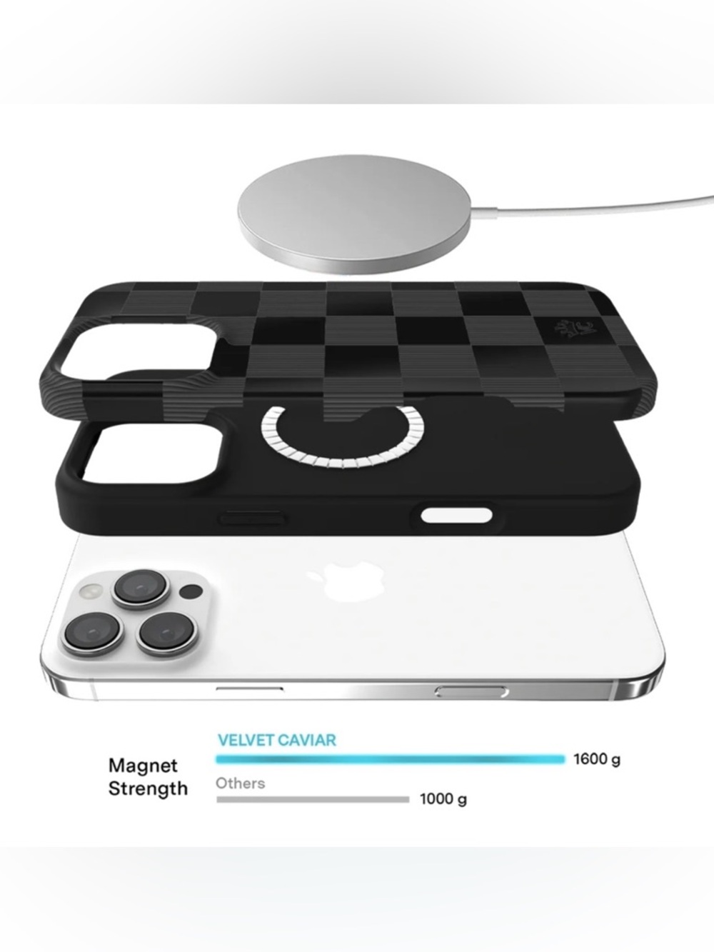 Black and Gray Checkered Case for iPhone 16 Pro Max with Magnetic Ring - Picture 4 of 7